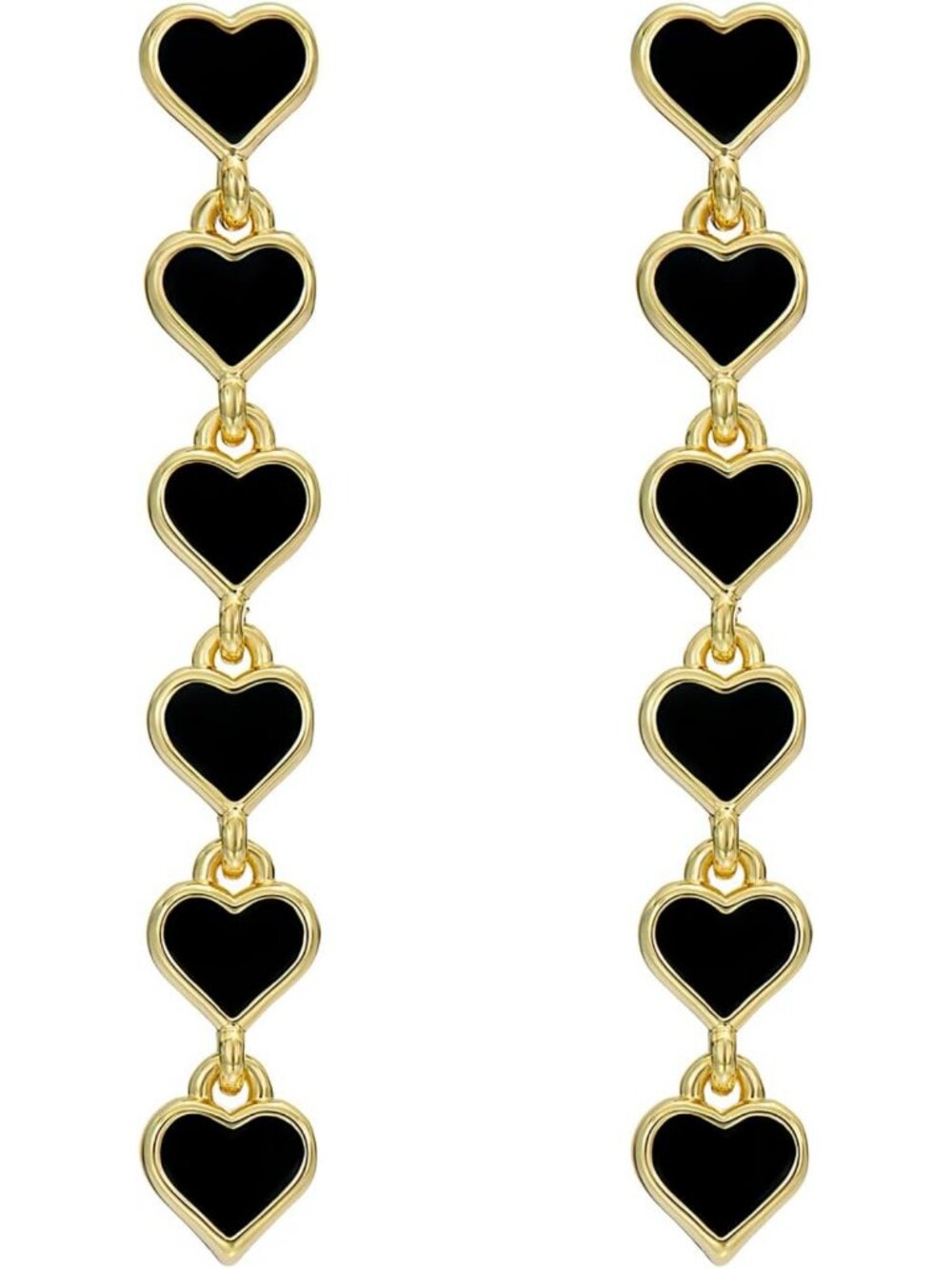 Chic Gold & Black Enamel Heart Drop Earrings for Women - Statement Jewelry